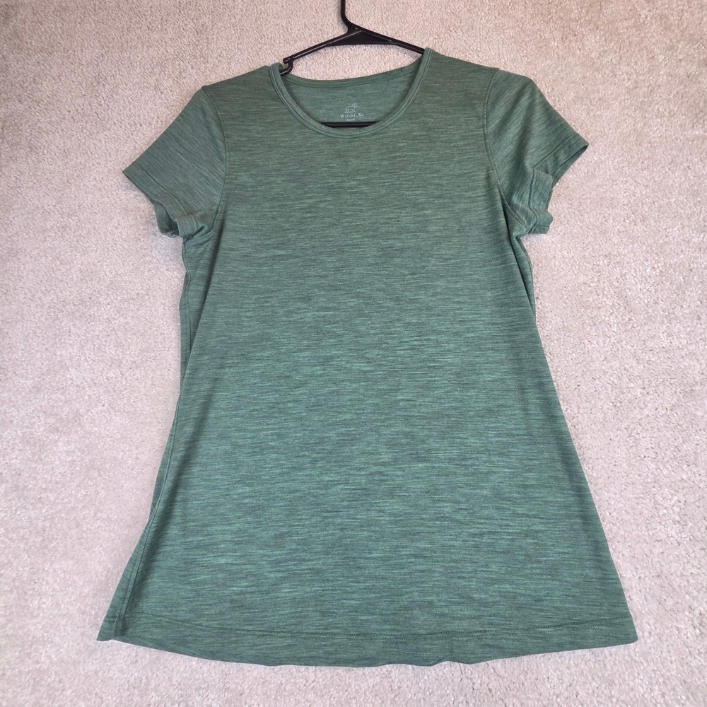 Woolx Addie Merino Wool Blend Short Sleeve Tee Green Heathered Womens Medium